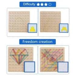 Creatieve graphics - rubberen banden / spijkers - houten puzzelbord - educatief speelgoedEducatief