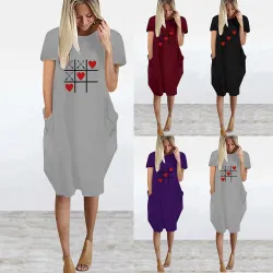 Modieuze vintage losse jurk - met zakken / hartjes printJurken