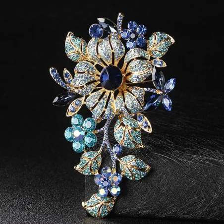 Elegante broche met grote kristallen bloemenBroches