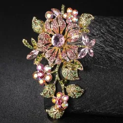 Elegante broche met grote kristallen bloemenBroches