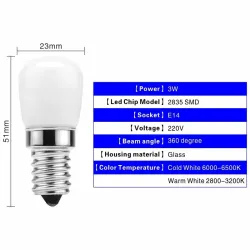 Koelkastlamp - SMD2835 LED - E14 - 3W - 220V - 2 stuksE14