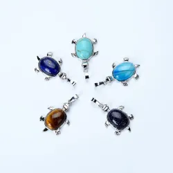 Zilveren schildpad hanger - voor collier - natuursteenHalskettingen