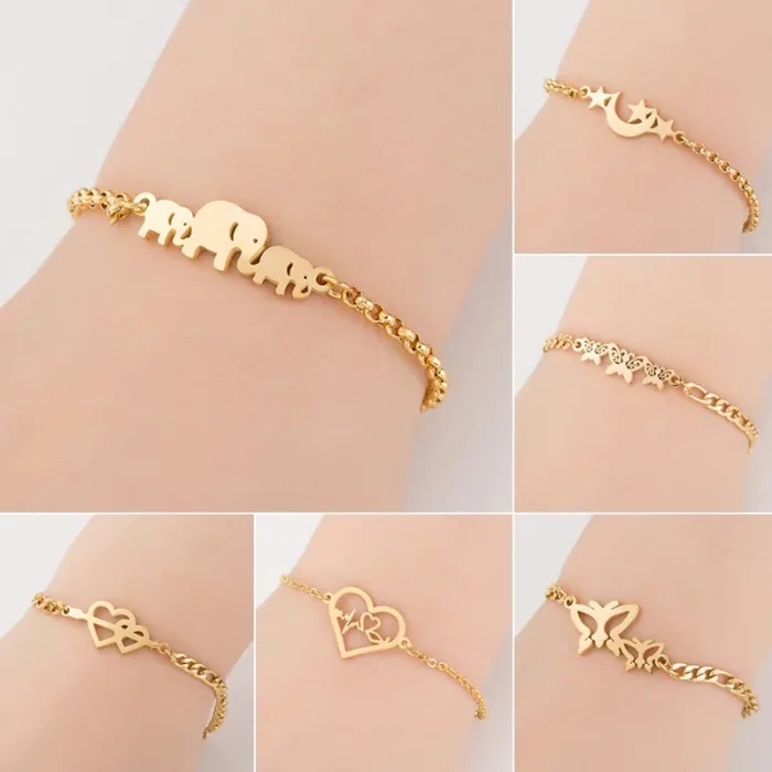 Elegante roestvrijstalen armband - olifanten / vlinders / hartenArmbanden