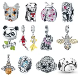 Bedels / kralen / hangers - voor armband - 925 sterling zilver - lieveheersbeestje - kat - bulldog - schildpad - olifant - bi...