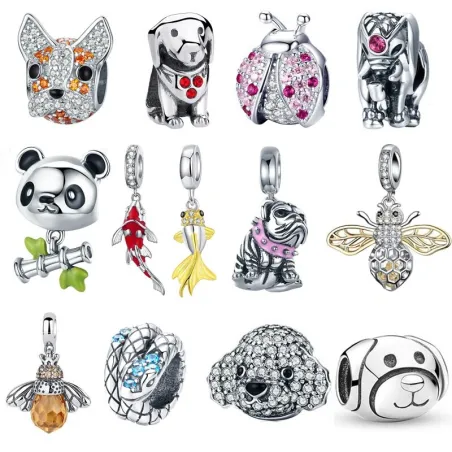 Bedels / kralen / hangers - voor armband - 925 sterling zilver - lieveheersbeestje - kat - bulldog - schildpad - olifant - bi...