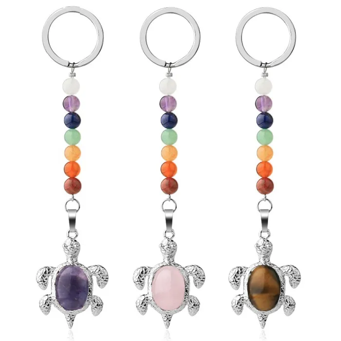 Sleutelhanger met schildpad - natuursteen / kleurrijke kralenSleutelhangers