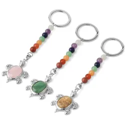 Sleutelhanger met schildpad - natuursteen / kleurrijke kralenSleutelhangers