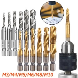 HSS boren - zeskantschacht - metrische tap - titaan geplateerd - M3 / M4 / M5 / M6 / M8 / M10 - 6/7 stuksBits & boren