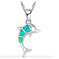 Zilveren ketting met een kleurrijke opaal dolfijnHalskettingen