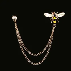 Vintage broche met ketting - speld voor kraag / overhemd - bij / bloemenBroches