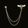 Vintage broche met ketting - speld voor kraag / overhemd - bij / bloemenBroches