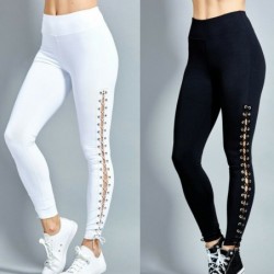 Modieuze legging - hoge taille - decoratieve veters aan de zijkantBroeken