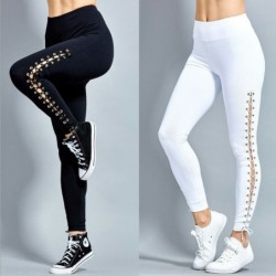 Modieuze legging - hoge taille - decoratieve veters aan de zijkantBroeken