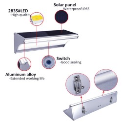 24 / 48 / 60 LED solarlamp - radar bewegingssensor - aluminium wandlamp - waterdichtSolar verlichting