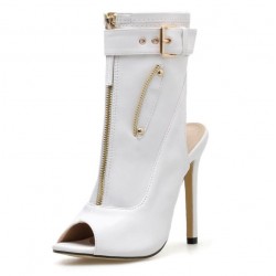 Sexy high heel boots - with zippers / buckle - ankle length - open toe / heelPumps