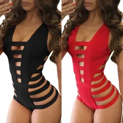 Sexy badpak uit één stuk - uitgeholde strepen - zonder rugBadkleding