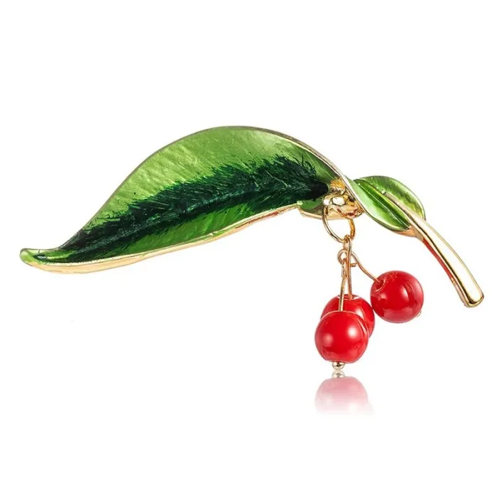 Groen blad / 3 kersen - elegante brocheBroches