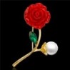 Red rose with pearl / crystal leaf - broochBrooches
