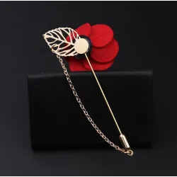 Modieuze broche met roos / ketting - lange naald - unisexBroches