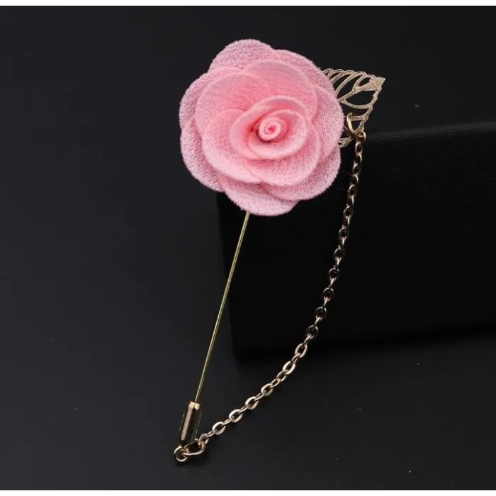 Modieuze broche met roos / ketting - lange naald - unisexBroches