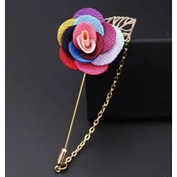 Modieuze broche met roos / ketting - lange naald - unisexBroches