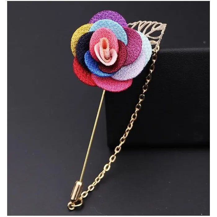 Modieuze broche met roos / ketting - lange naald - unisexBroches