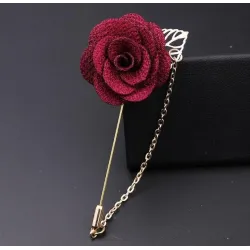 Modieuze broche met roos / ketting - lange naald - unisexBroches