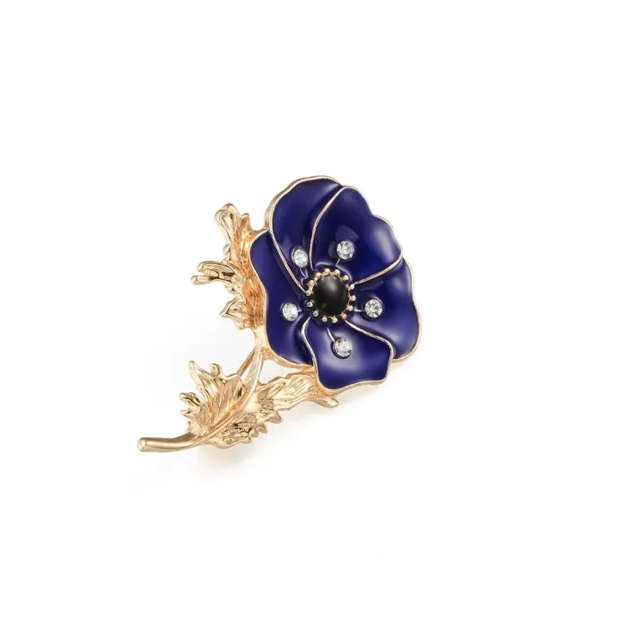 Kleine emaille bloem met kristallen - vintage brocheBroches