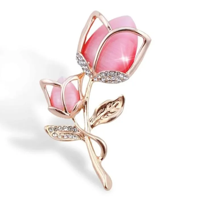 Luxe broche met kristallen roze bloemBroches