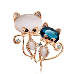 Broche met twee kristallen vossenBroches
