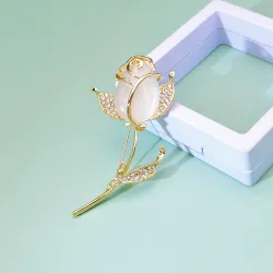 Elegante broche met opaal / kristallen tulpBroches