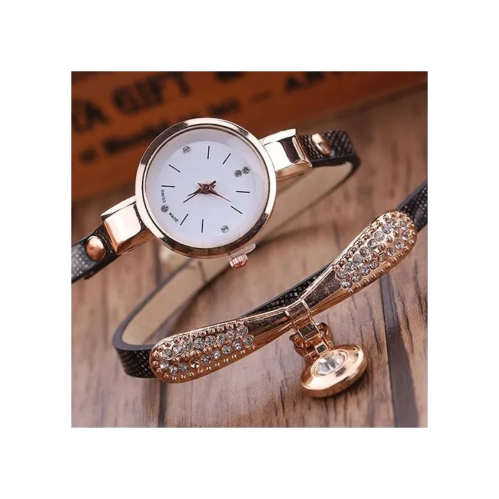 Modieuze meerlaagse armband met een horloge / kristallenArmbanden
