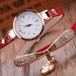 Modieuze meerlaagse armband met een horloge / kristallenArmbanden
