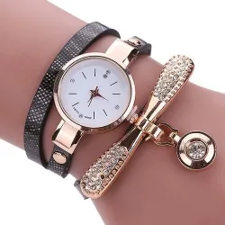 Modieuze meerlaagse armband met een horloge / kristallenArmbanden
