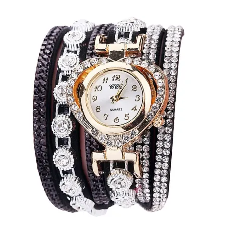 Luxe meerlaagse kristallen armband - met een horlogeArmbanden