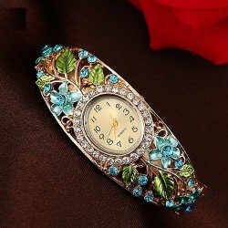 Elegante kristallen armband - met horloge - kleurrijke bloemen - uitgehold ontwerpArmbanden