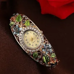 Elegante kristallen armband - met horloge - kleurrijke bloemen - uitgehold ontwerpArmbanden