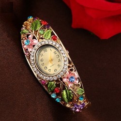 Elegante kristallen armband - met horloge - kleurrijke bloemen - uitgehold ontwerpArmbanden