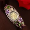 Elegante kristallen armband - met horloge - kleurrijke bloemen - uitgehold ontwerpArmbanden