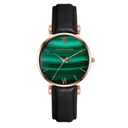 Luxe horloge met groene steen - roestvrij staal / leerHorloges