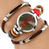 Gnova - platina quartz horloge - met drielaags echt lederen bandArmbanden