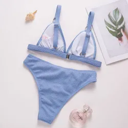 Sexy geribbelde bikiniset - push up - metalen versieringenBadkleding