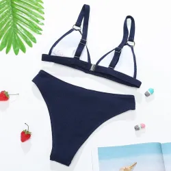 Sexy geribbelde bikiniset - push up - metalen versieringenBadkleding