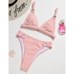 Sexy geribbelde bikiniset - push up - metalen versieringenBadkleding