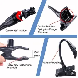 Clamp clip mount - selfie stick - adjustable - flexible extension - for GoPro Hero 9/8/7/6/5/4/2/ DJI OSMO Xiaomi YiMounts