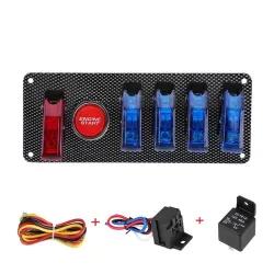 Auto race auto contact schakelpaneel - 5 LED - motor start drukknop - DC12V/20ASchakelaars