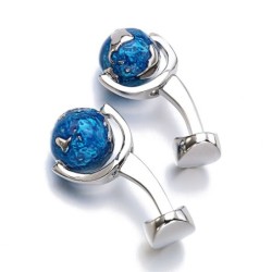 Elegante zilveren manchetknopen - met draaibare blauwe aardbolManchetknopen