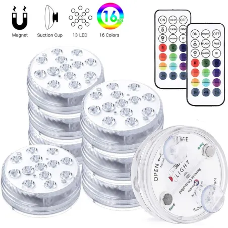Dompel- / onderwaterlamp - voor aquarium / badkuip - 13LED - 16 RGB - IP68 - met RF-afstandsbedieningVerlichting