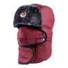 Warm winter leather hat - with neck / face cover / ear flaps - Russian / Soviet badgeHats & Caps