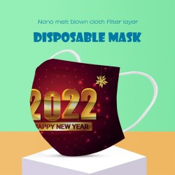 Happy New Year 2022 - face / mouth protective masks - disposable - 3-ply - 50 piecesMouth masks